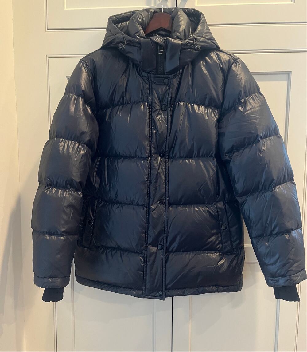 Quince Shiny Black Responsible Down Puffer Jacket Coat Hooded Glossy Size S NWOT